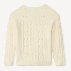 Pull oversize en tricot torsadé à perles pour fille