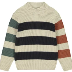 Pull à rayures tricolores en maille tricot + col cheminé pour garçon