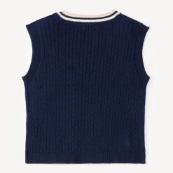 Pull sans manches en tricot torsade et broderie pour fille
