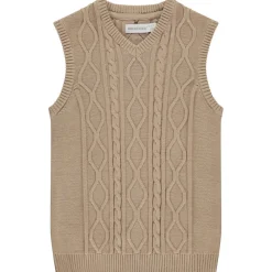 Pull sans manches en tricot torsadé col V pour garçon