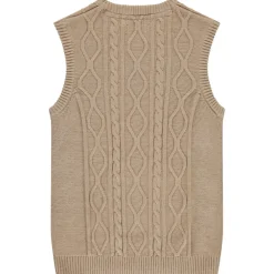 Pull sans manches en tricot torsadé col V pour garçon