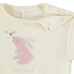 Pull tricot doublé en velours avec patch brodé fantaisie pour bébé fille