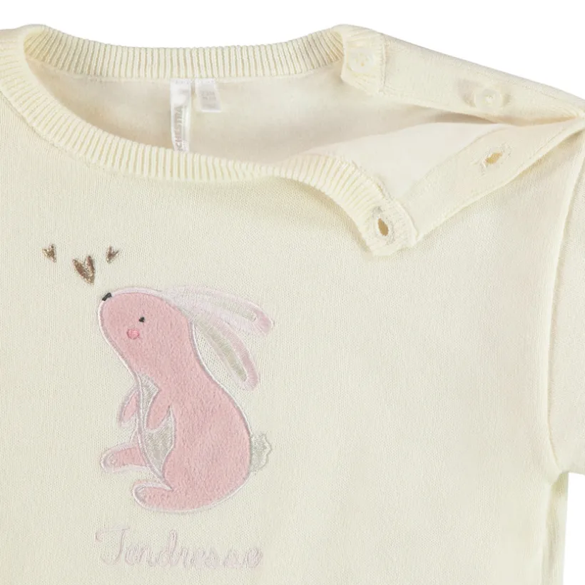 Pull tricot doublé en velours avec patch brodé fantaisie pour bébé fille
