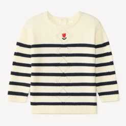 Pull tricot point fantaisie style marinière pour bébé fille