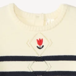 Pull tricot point fantaisie style marinière pour bébé fille