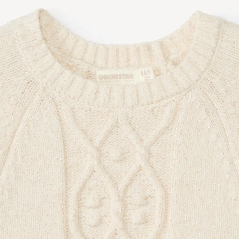 Pull uni en tricot torsadé scintillant pour fille