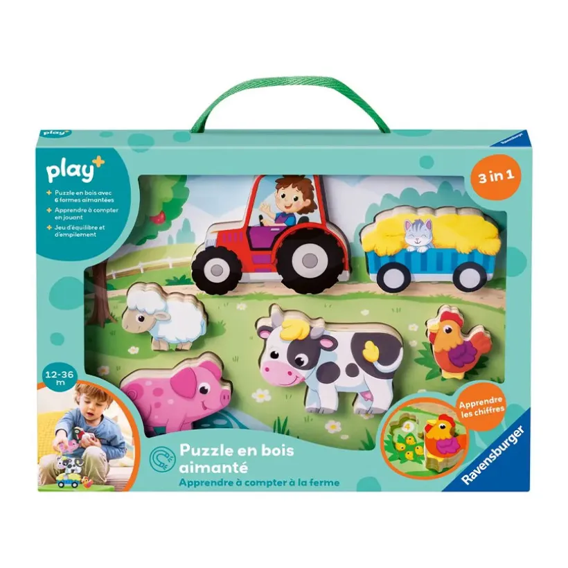 Puzzle en bois aimanté Apprendre à compter à la ferme Play+