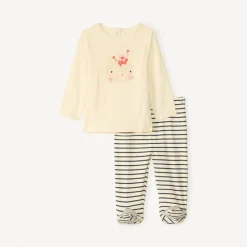 Pyjama léger 2 pièces chat pour bébé fille avec finitions différentes selon l'âge