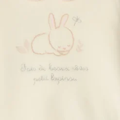 Pyjama 2 pièces lapin en velours pour bébé fille avec finitions différentes selon l'âge