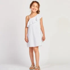 Robe asymétrique en broderie anglaise volantée pour fille