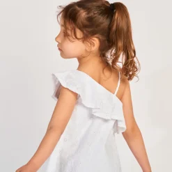 Robe asymétrique en broderie anglaise volantée pour fille