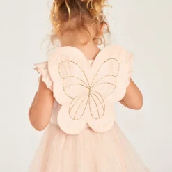 Robe bi-matière effet 2-en-1 avec ailes de papillon pour bébé fille