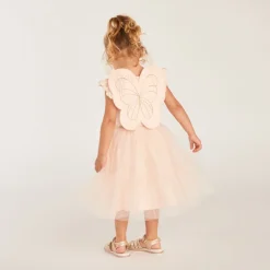 Robe bi-matière effet 2-en-1 avec ailes de papillon pour bébé fille