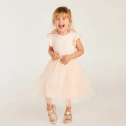 Robe bi-matière effet 2-en-1 avec ailes de papillon pour bébé fille