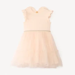 Robe bi-matière effet 2-en-1 avec ailes de papillon pour bébé fille