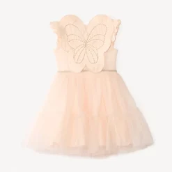 Robe bi-matière effet 2-en-1 avec ailes de papillon pour bébé fille