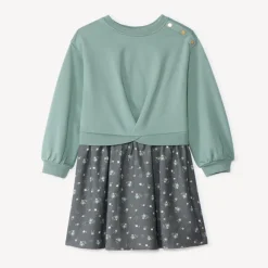 Robe bi-matière effet 2 en 1 fantaisie pour fille