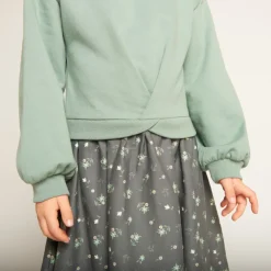 Robe bi-matière effet 2 en 1 fantaisie pour fille