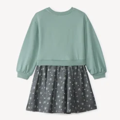 Robe bi-matière effet 2 en 1 fantaisie pour fille