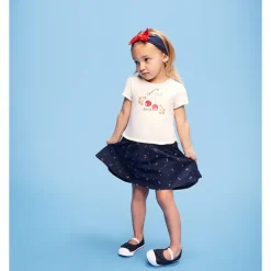 Robe bi-matière effet 2 en 1 motif cerises pour bébé fille