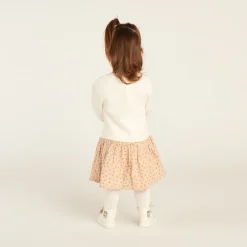 Robe bi-matière effet 2 en 1 à pois pour bébé fille