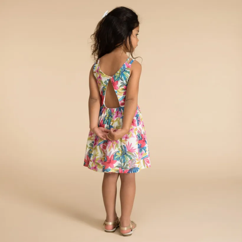 Robe à bretelles doubles imprimé Hibiscus pour fille