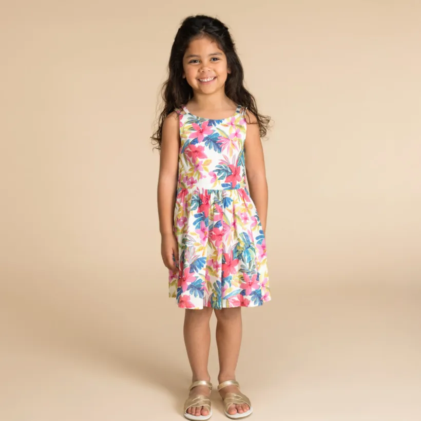 Robe à bretelles doubles imprimé Hibiscus pour fille