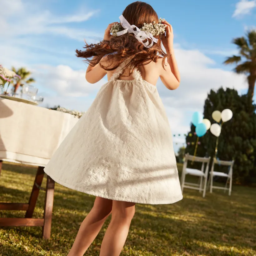 Robe à bretelles en broderie anglaise pour fille