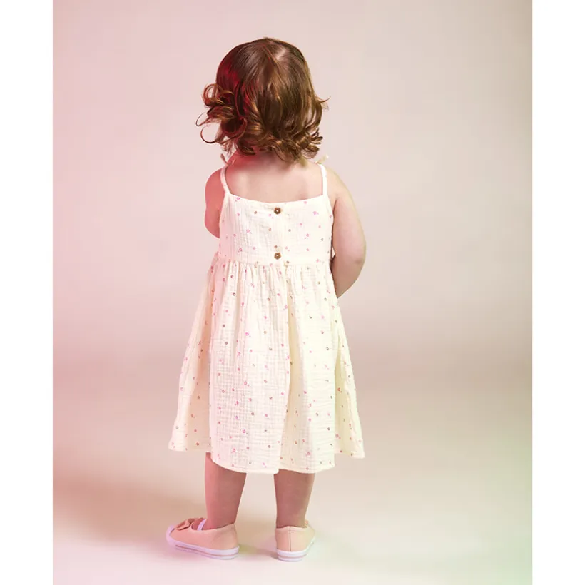 Robe à bretelles en gaze de coton imprimé fleurs pour bébé fille