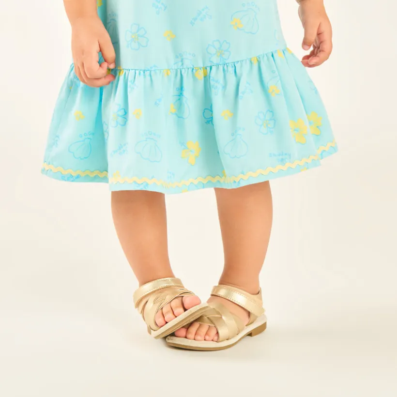 Robe à bretelles en tubique imprimé coquillages et fleurs pour bébé fille