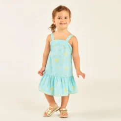 Robe à bretelles en tubique imprimé coquillages et fleurs pour bébé fille