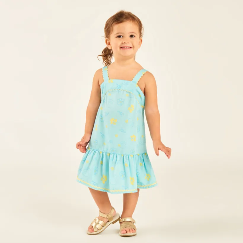 Robe à bretelles en tubique imprimé coquillages et fleurs pour bébé fille