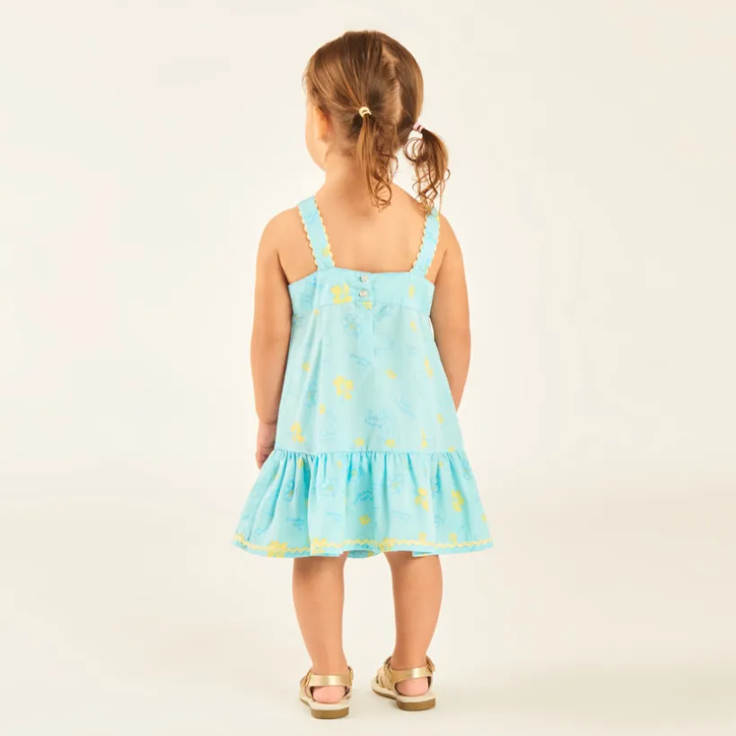 Robe à bretelles en tubique imprimé coquillages et fleurs pour bébé fille