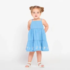 Robe à bretelles et broderies florales pour bébé fille