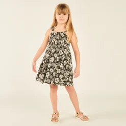 Robe à bretelles volantées imprimé fleurs exotiques pour fille
