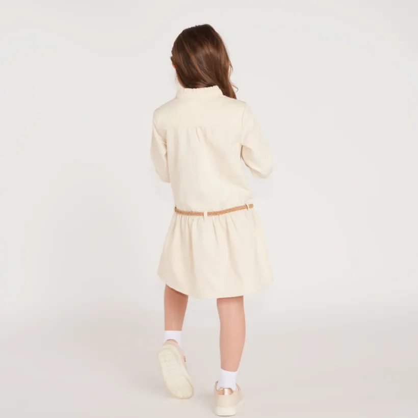 Robe chemise fille manches longues avec ceinture tressée