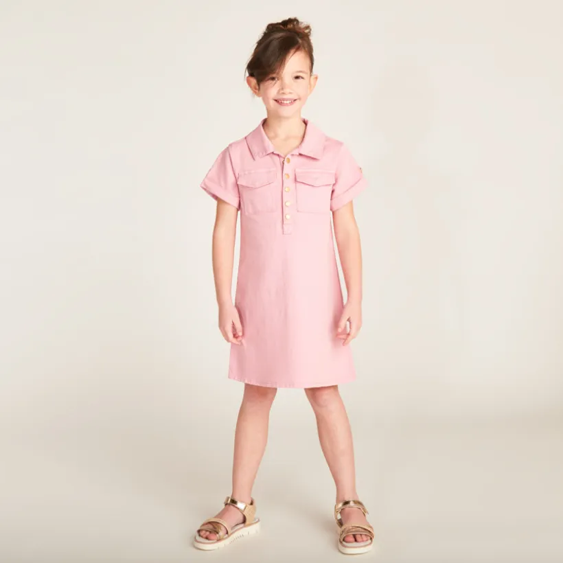 Robe chemise manches courtes en jean uni pour fille
