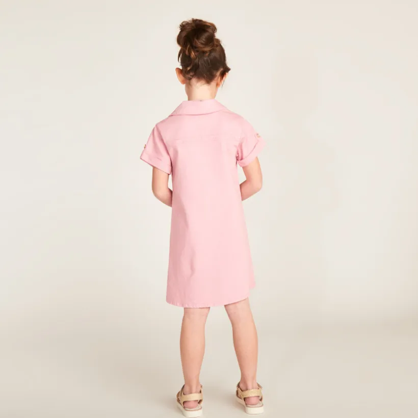 Robe chemise manches courtes en jean uni pour fille
