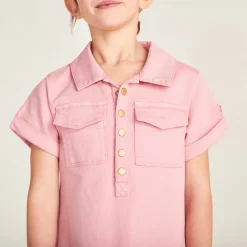 Robe chemise manches courtes en jean uni pour fille