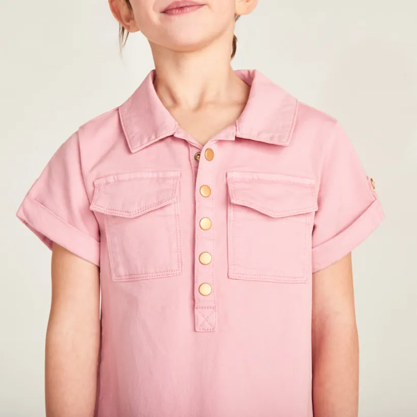 Robe chemise manches courtes en jean uni pour fille