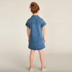 Robe chemise manches courtes en jean pour fille
