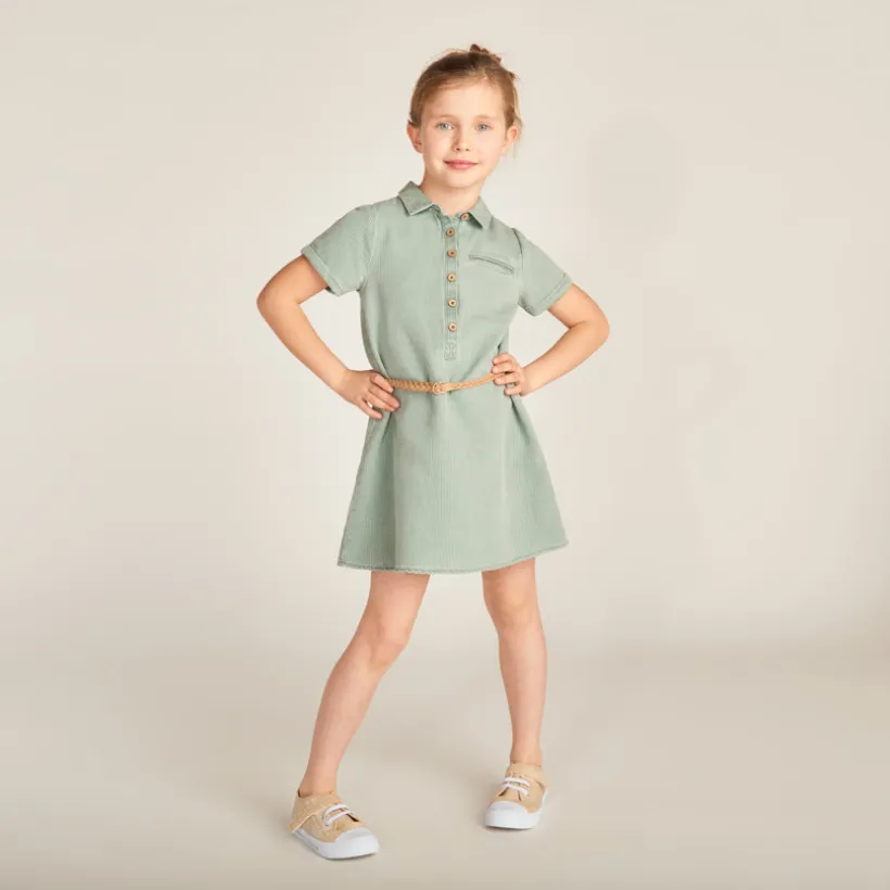 Robe chemise à manches courtes avec ceinture pour fille