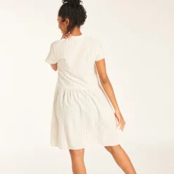 Robe chemise manches courtes en toile à rayures pour femme enceinte