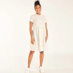 Robe chemise manches courtes en toile à rayures pour femme enceinte
