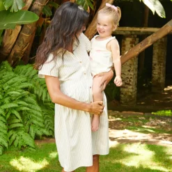 Robe chemise manches courtes en toile à rayures pour femme enceinte