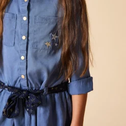 Robe chemise manches longues et ceinturée pour fille