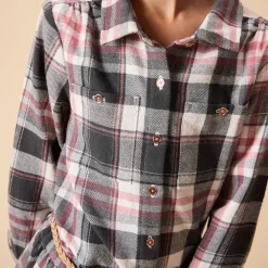 Robe chemise manches longues ceinturée à carreaux pour fille