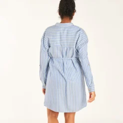 Robe chemise manches longues à nouer pour femme