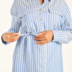Robe chemise manches longues à nouer pour femme