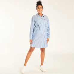 Robe chemise manches longues à nouer pour femme